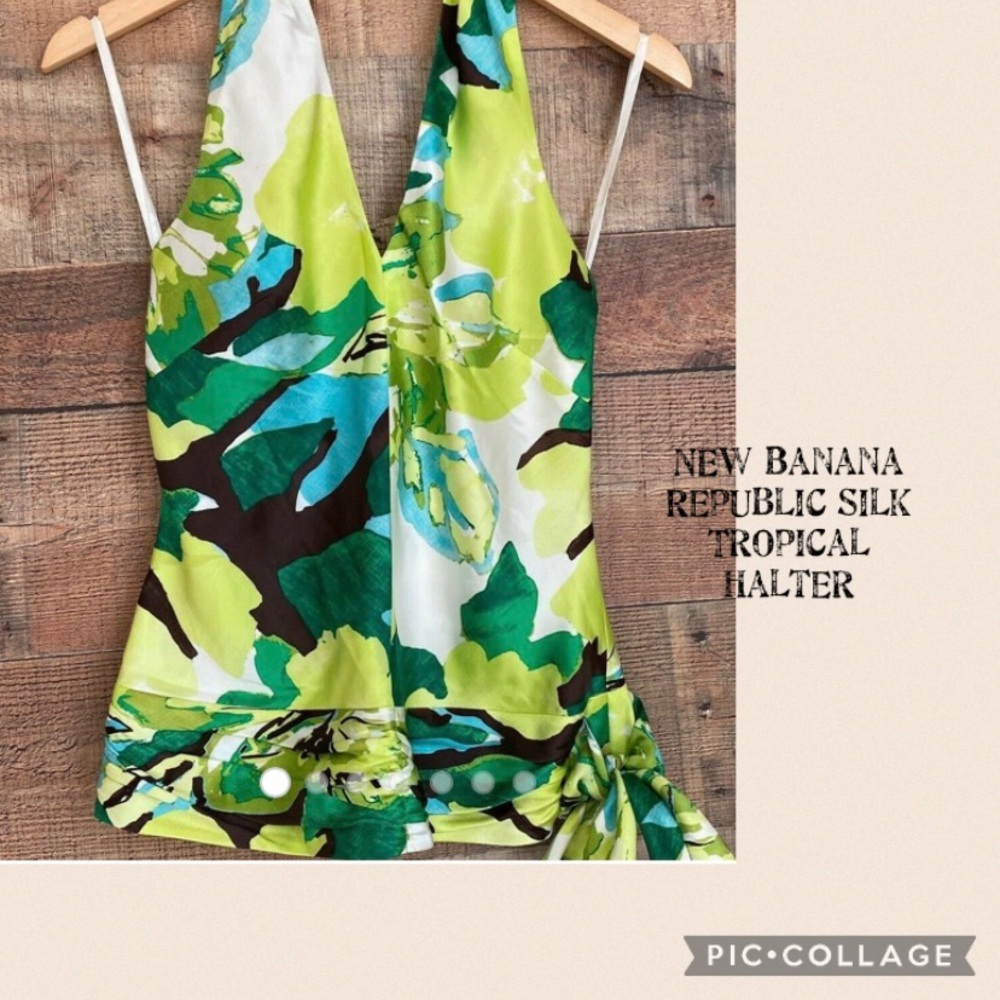 Banana Republic Green and Blue Tropical Halter Top